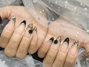 ワンハンドレッドプラス(100+)/黒×ヒョウ柄　フレンチ