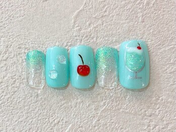 ネイルビート(NAIL BEAT)/メロンソーダさくらんぼネイル