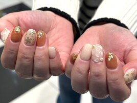 アプリコットオレンジ春ネイル
