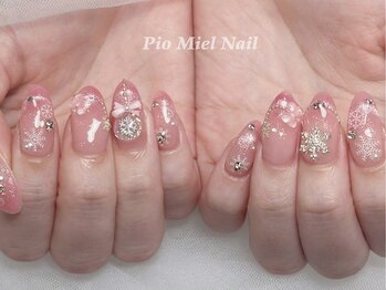 ピオミエルネイル 新宿(pio miel nail)/ローズピンク×雪結晶×リボン