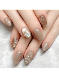 グレージュ×ゴールド★艶ネイル