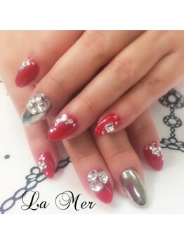 ネイルサロンラメール(La Mer)/レッド×ミラーネイル