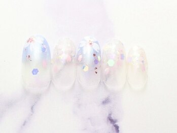 青グラデの桜ネイル全員¥8500