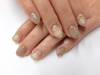 ネイルサロンミキ 横浜(MIKI)/ブラウンネイル チェック柄上品