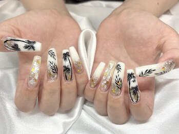ケーエヌ(KN)/自爪ロング手描きリゾートネイル