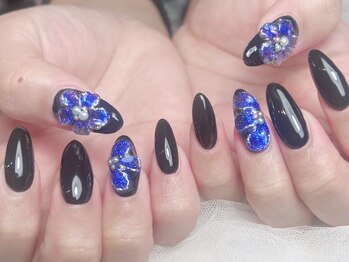 ジョアネイル(JOA Nail)/黒/ぷっくりフラワー/紫/定額