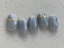 アイネイルズ 池袋店(I-nails)/くすみブルーゴールドライン