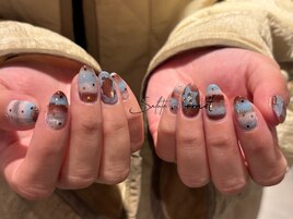 ～青×茶ニットボーダーネイル～