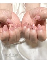 ヒールネイル(heal nail)/pink×押し花フレンチ.