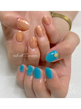 ネイルアート ジマー/60minartコースのちぐはぐネイル