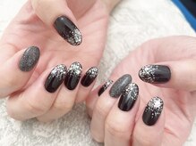 エムスラッシュ ネイル センター北店(M.SLASH)/パラジェル ブラック+キラキラ