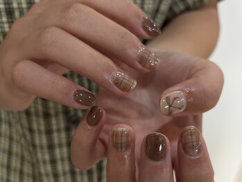 ミティネイル 北中城(mittynail)/リボン×チェック◎オフのみ北中