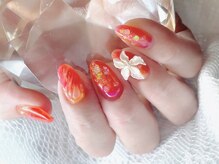 キャッツアイトーキョー 高円寺店(Cat's eyeTOKYO)/オレンジ夏ネイル