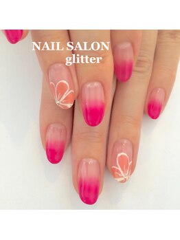 ネイルサロン グリッター(NAIL SALON glitter)/お花のグラデーションネイル