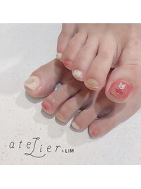 しろくまとスイカのフットネイル