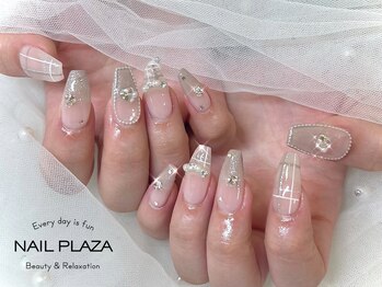 春チェックネイル