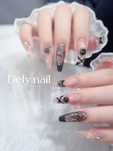 デリーネイル(Dely_nail)/黒レースと薔薇のゴシックネイル