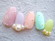 カトルナフ(quatre fois neuf)/春カラーのお花アートネイル