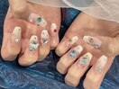 宝石ネイル　キラキラ　クリア