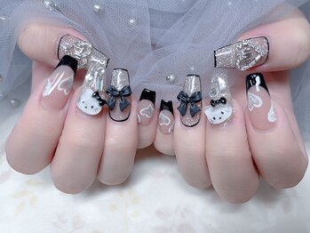 スノーネイルサロン 新宿店(Snow nail salon)/ラメリボンキャラクターハート