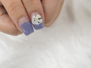 縁/雪だるまネイル