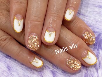 ネイルズアリー 立川店(Nails ally)/逆フレンチ×ピンクゴールド