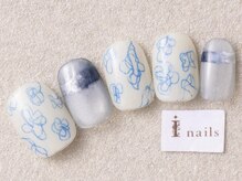 アイネイルズ 三宮店(I nails)/落書きブルーフラワー