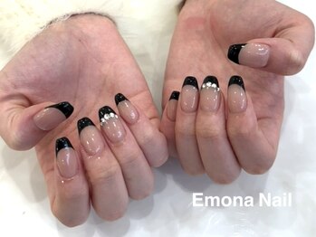 エモナネイル 博多駅前(Emona Nail)/ブラックフレンチ×ストーン