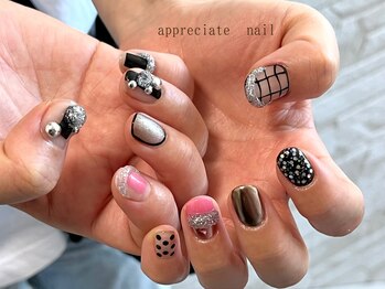アプリシーエイトネイル(appreciate nail)/【おまかせ】ブラック×ピンク♪
