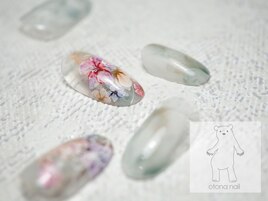 水彩画風フラワーガーデンネイル