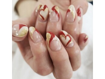 ハートプッチ柄ネイル