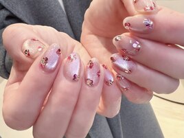 人気◇ピンクホロフラワーネイル