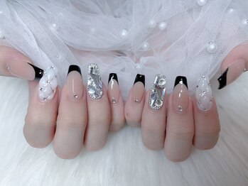 スノーネイルサロン 新宿店(Snow nail salon)/黒フレキルティング埋め尽くし