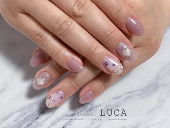 ネイルアトリエルカ(nail atelier LUCA)/W-188 パープル押し花ネイル