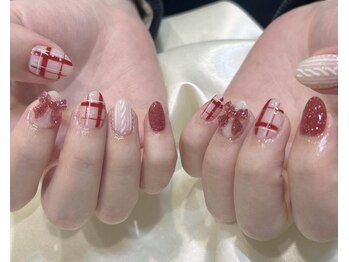 ララアンジュ(LaLa-Ange)/赤チェックネイル