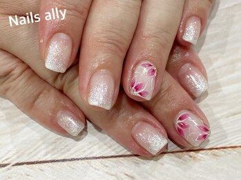 ネイルズアリー 立川店(Nails ally)/パールホワイト×フラワー