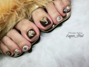 シュガーネイル(sugar nail)/ブラウン冬フットネイル