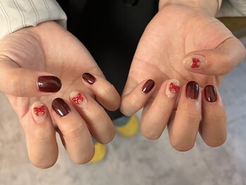 サクノネイル(SAKUNONAIL)/ボルドーリボンネイル