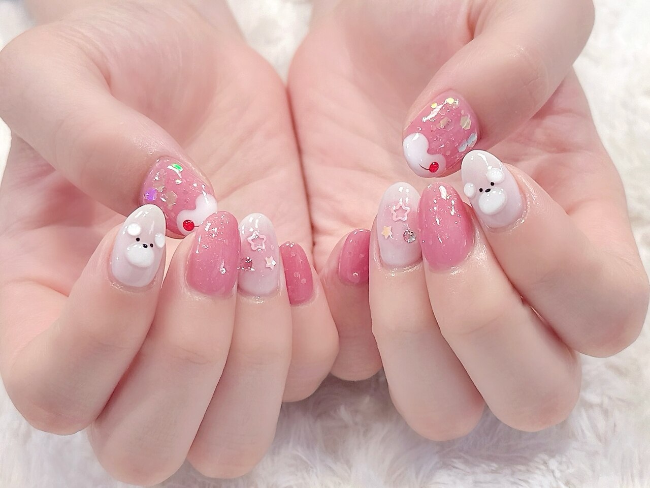 ネイルチップくまさんメロンソーダクリームソーダネイル73フット