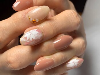 サロンドフォーエイチ(salon de 4H)/くすみピンクのフラワーネイル