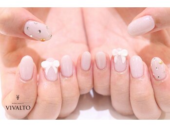ワールド ビューティ ヴィヴァルト 宝塚店(WORLD BEAUTY VIVALTO)/グレージュ/リボンネイル