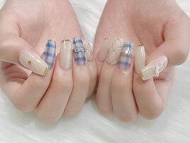 beige×チェック柄×ribbon