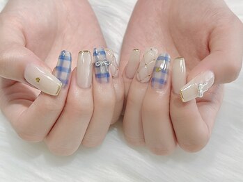 beige×チェック柄×ribbon