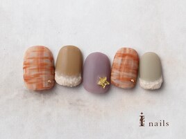 チェック柄もこもこマットネイル