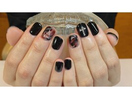 ブラックマーブル/冬ネイル
