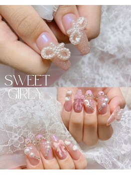 リボンハートチェーンネイル