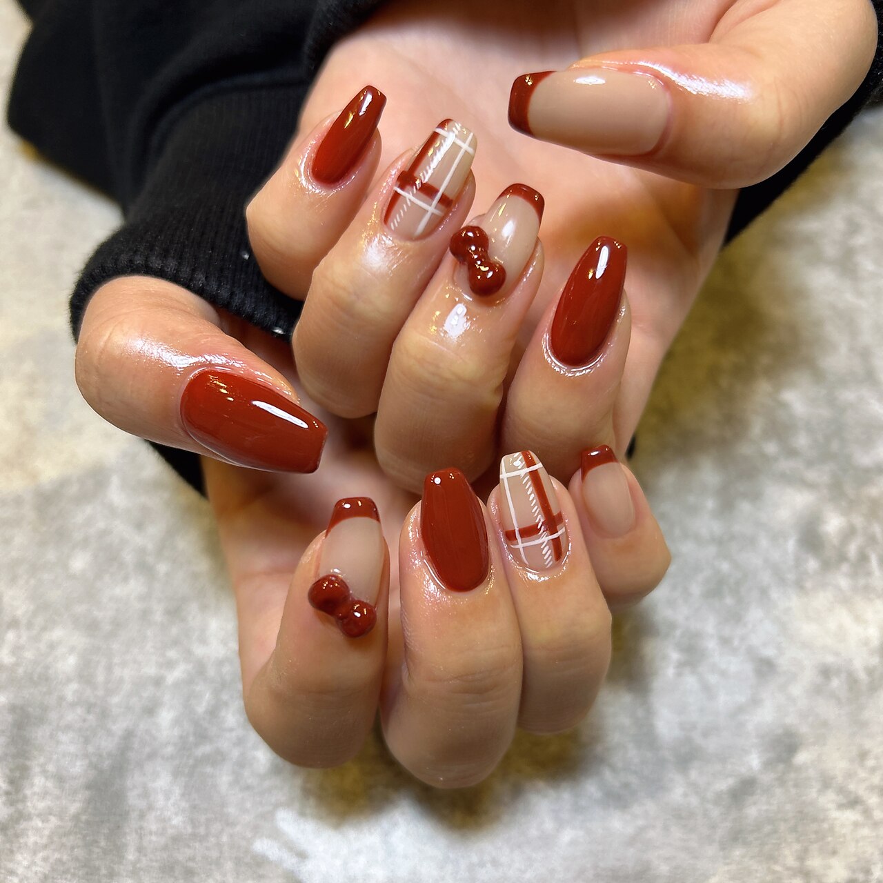 73))ボルドー クリスマスネイル フレンチガーリー ネイルチップ 埋め尽くし 73))ボルドー クリスマスネイル フレンチガーリー ネイルチップ