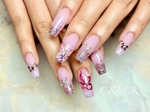 クリーク(CREEK)/韓国ワンホンリボン粘膜ネイル