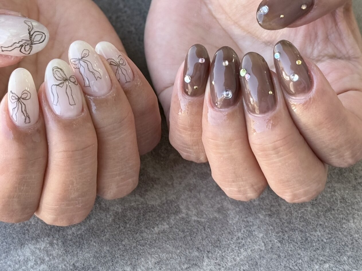 107))ネイルチップ フレンチガーリー リボンネイル ミラー シルバー