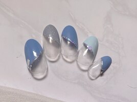 春ブルー×ホロ斜めフレンチ